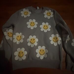 Gray Smiley Flower Kids Sweater